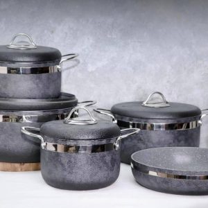 Granite stoneware cookware set - Granite cookware set in stone shape - 9 pieces