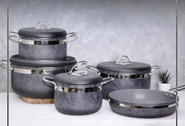 Granite stoneware cookware set - Granite cookware set in stone shape - 9 pieces