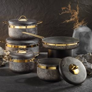 Granite stoneware cookware set - Granite cookware set in stone shape - 9 pieces