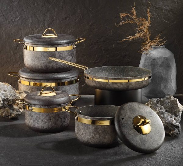 Granite stoneware cookware set - Granite cookware set in stone shape - 9 pieces