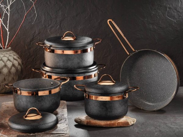 Granite stoneware cookware set - Granite cookware set in stone shape - 9 pieces