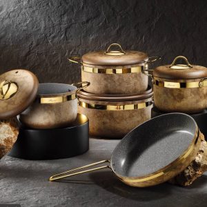 Granite stoneware cookware set - Granite cookware set in stone shape - 9 pieces