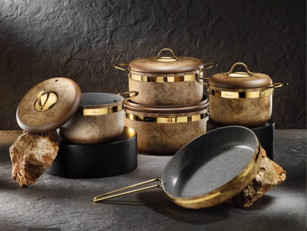 Granite stoneware cookware set - Granite cookware set in stone shape - 9 pieces