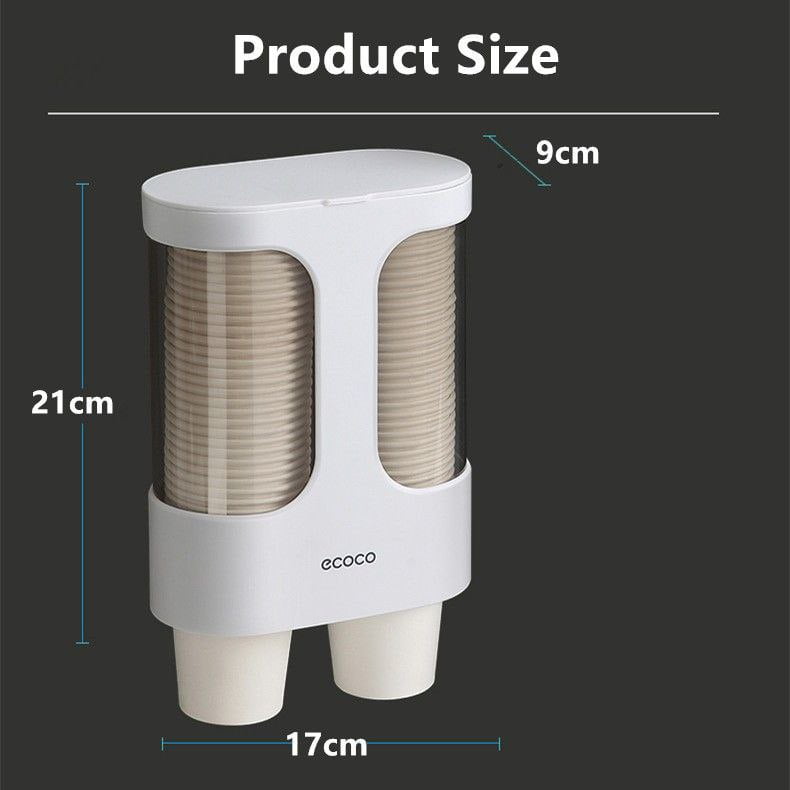 حامل اكواب ورقية يركب على الحائط من ايكوكو - موزع وحامل اكواب مزدوج 7.5 سم - 80 كوب