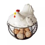 Chicken Egg Basket - Metal Egg Holder With Porcelain Lid