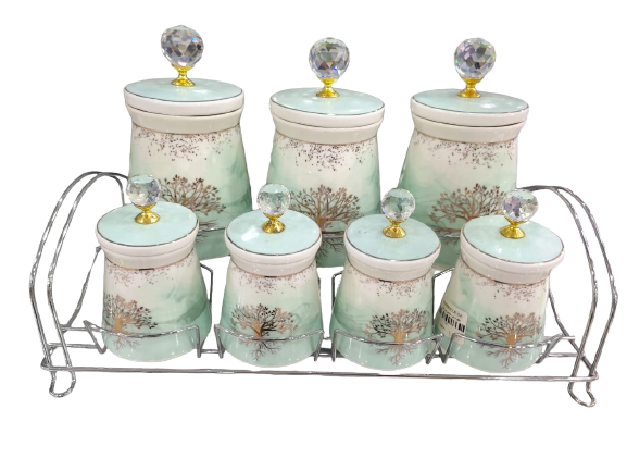 Al Fouad Porcelain with Stand Seasoning Set - Seasoning Set of Different Sizes - 8 Pieces