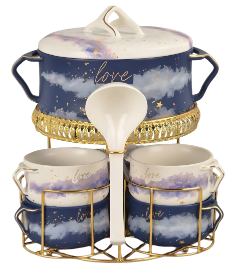 Andalus Thermal Porcelain Soup Set - Soup Stand for Dining Set 9 Pieces - Multi-Colored