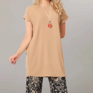 Girls’ Short-Sleeved Summer Blouse – Women’s Casual Loose T-shirt – Beige