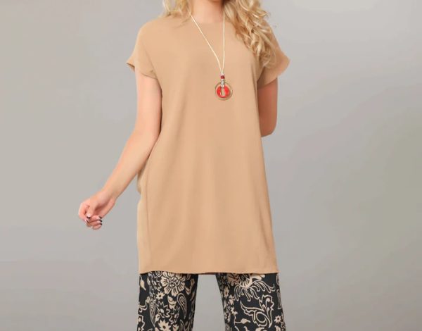 Girls' Short-Sleeved Summer Blouse - Women's Casual Loose T-shirt - Beige