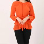 Ladies Classic Blouses - Women's Chiffon Blouse - Orange