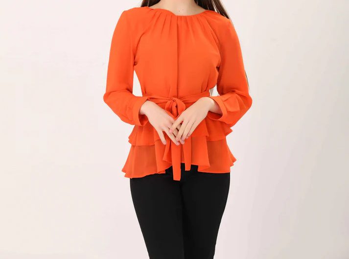 Ladies Classic Blouses - Women's Chiffon Blouse - Orange