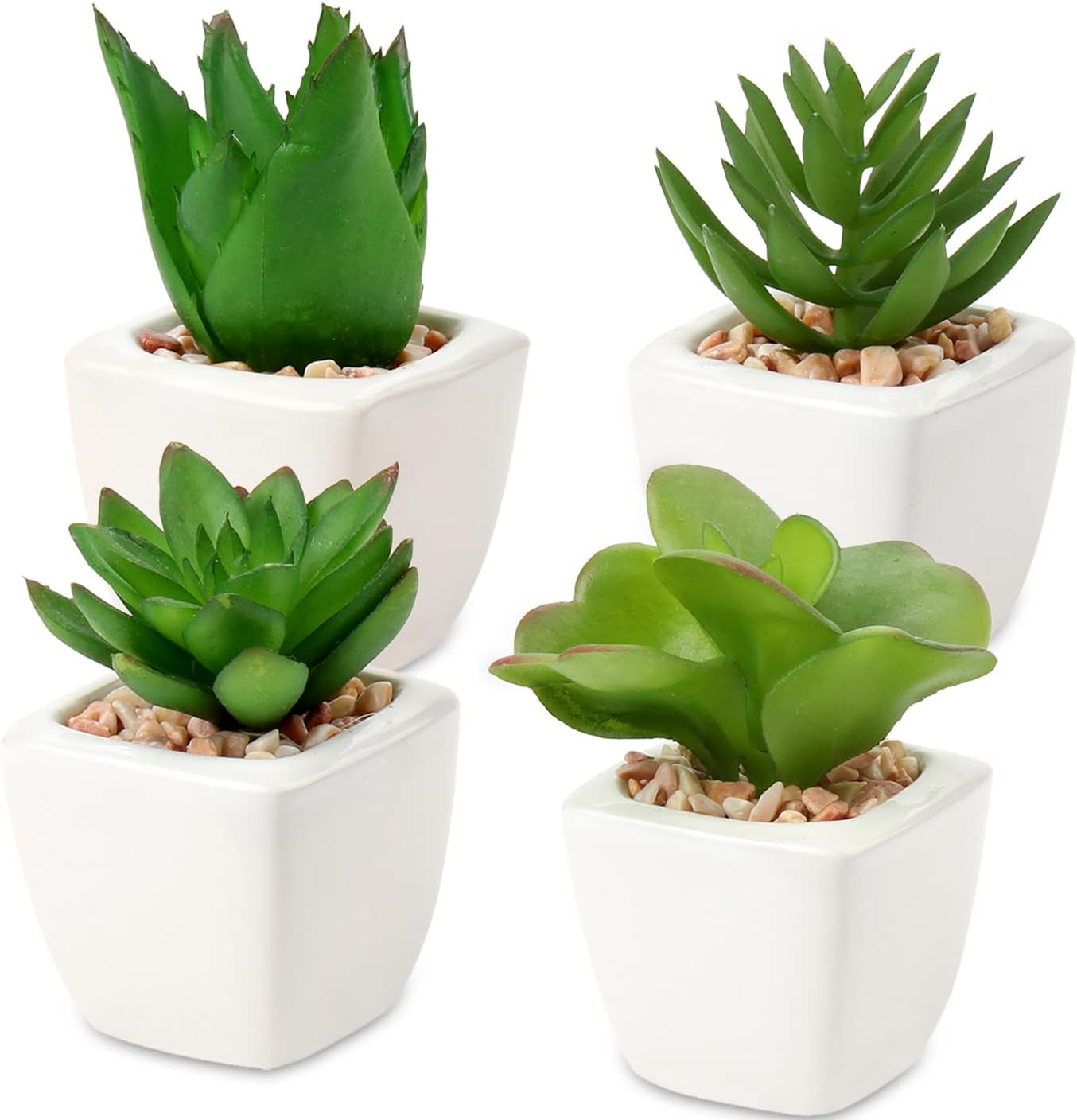 Ceramic Artificial Plant Pot - Small Planter for Home Décor - Set of 4