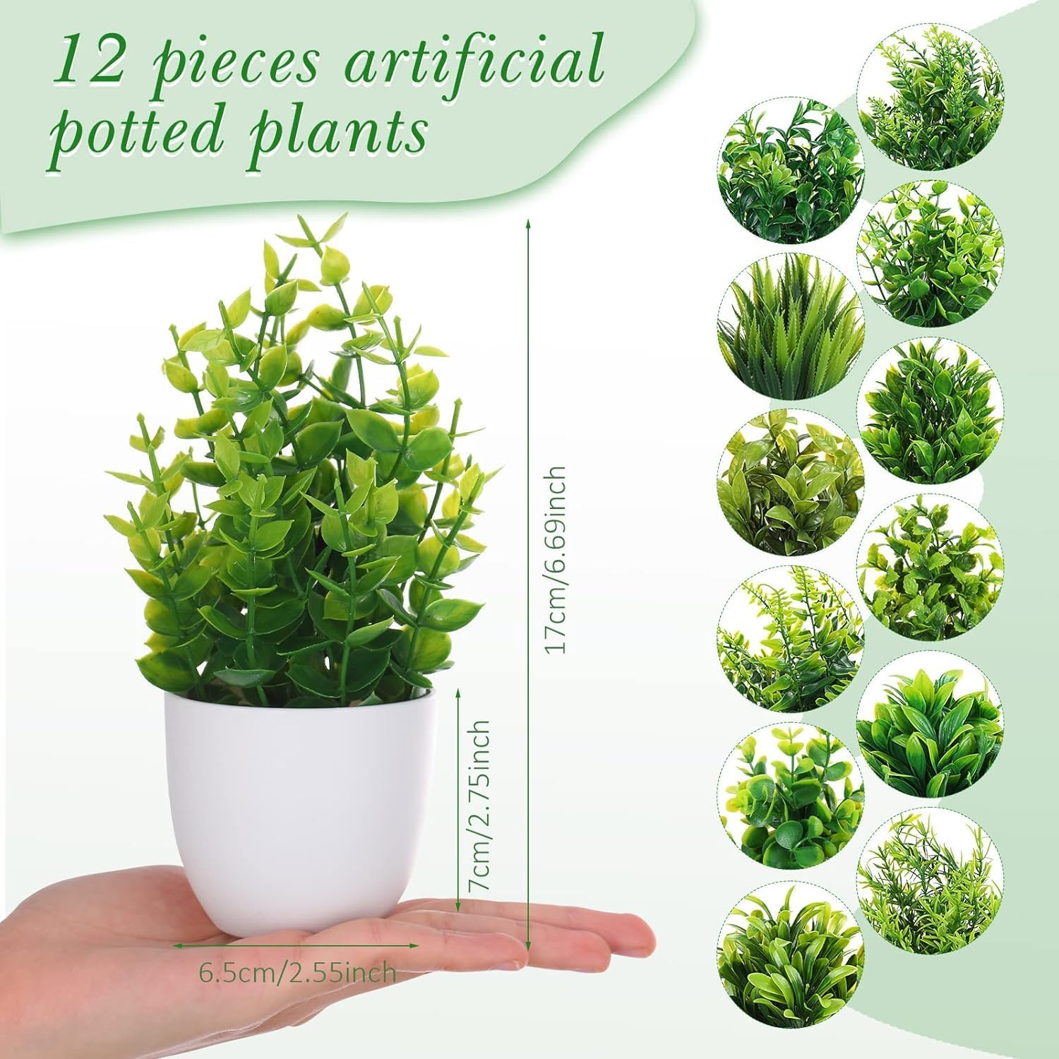 Artificial Plant Pot Small - Artificial Eucalyptus Plant with Small Vase - Set of 12