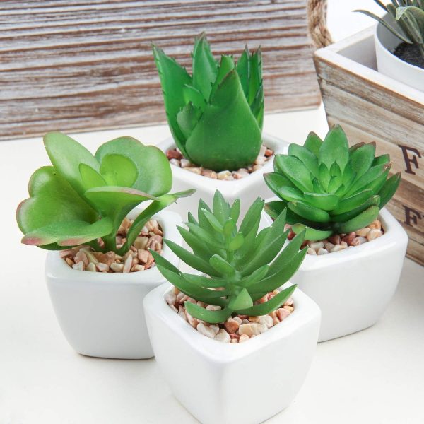 Ceramic Artificial Plant Pot - Small Planter for Home Décor - Set of 4