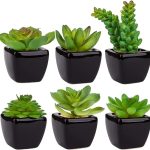 Dried Decorative Plants - Artificial Plants with Ceramic Pots - 6 Pieces