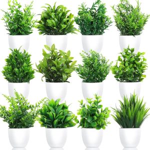 Artificial Plant Pot Small – Artificial Eucalyptus Plant with Small Vase – Set of 12