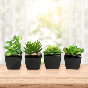 Artificial Decorative Plants – Small Ceramic Pot Plants – Black